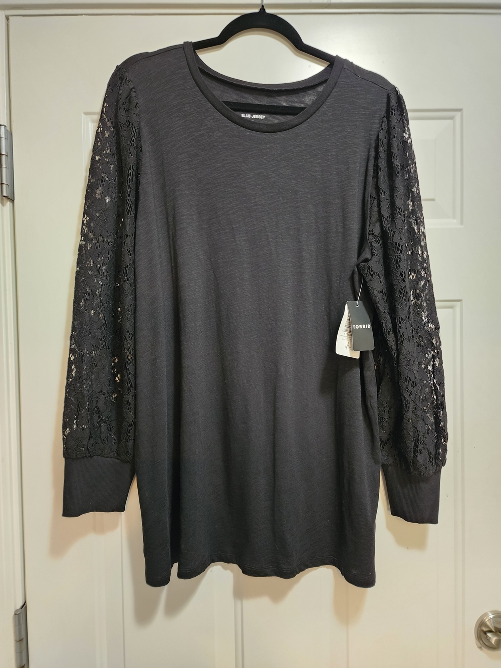 NWT Torrid Black Slub Jersey Top Lace Long Sleeves Crew Neck Plus Size 2X